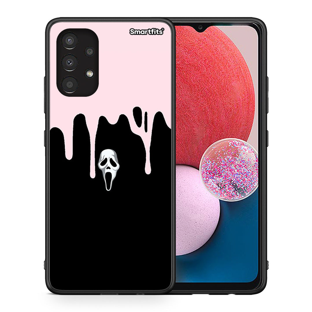 Θήκη Samsung A13 4G Melting Halloween Mask από τη Smartfits με σχέδιο στο πίσω μέρος και μαύρο περίβλημα | Samsung A13 4G Melting Halloween Mask case with colorful back and black bezels