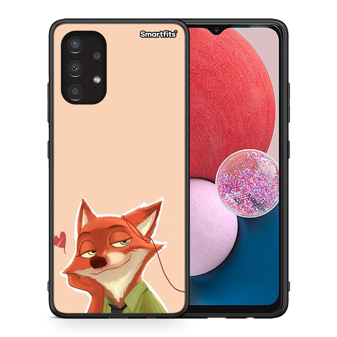 Θήκη Samsung A13 4G Nick Wilde And Judy Hopps Love 1 από τη Smartfits με σχέδιο στο πίσω μέρος και μαύρο περίβλημα | Samsung A13 4G Nick Wilde And Judy Hopps Love 1 case with colorful back and black bezels