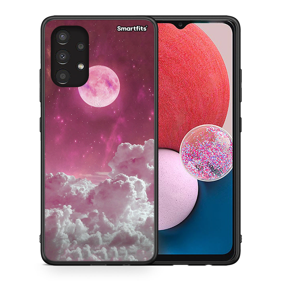 Θήκη Samsung A13 4G Pink Moon από τη Smartfits με σχέδιο στο πίσω μέρος και μαύρο περίβλημα | Samsung A13 4G Pink Moon case with colorful back and black bezels