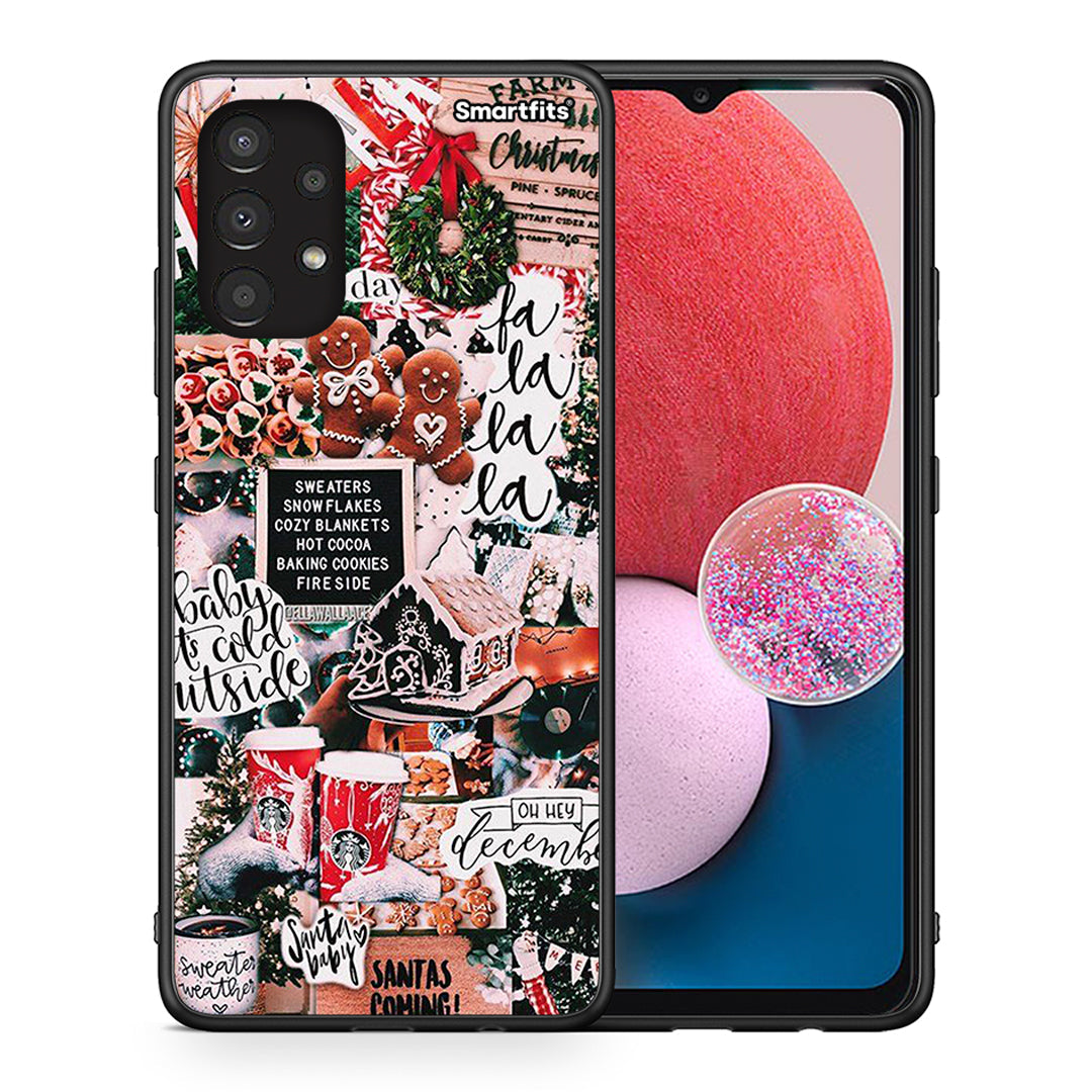 Θήκη Samsung A13 4G Xmas Habbits από τη Smartfits με σχέδιο στο πίσω μέρος και μαύρο περίβλημα | Samsung A13 4G Xmas Habbits case with colorful back and black bezels