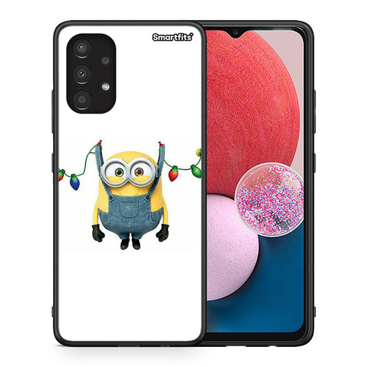 Θήκη Samsung A13 4G Xmas Minion Lights από τη Smartfits με σχέδιο στο πίσω μέρος και μαύρο περίβλημα | Samsung A13 4G Xmas Minion Lights case with colorful back and black bezels