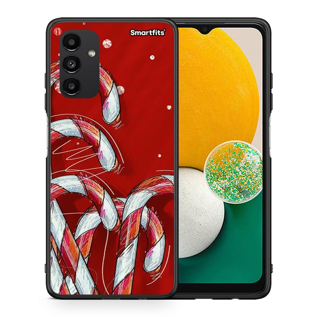 Θήκη Samsung A13 5G Candy Cane από τη Smartfits με σχέδιο στο πίσω μέρος και μαύρο περίβλημα | Samsung A13 5G Candy Cane case with colorful back and black bezels