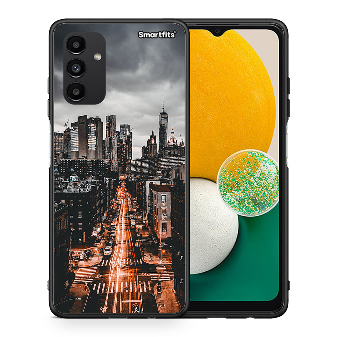 Θήκη Samsung A13 5G City Lights από τη Smartfits με σχέδιο στο πίσω μέρος και μαύρο περίβλημα | Samsung A13 5G City Lights case with colorful back and black bezels