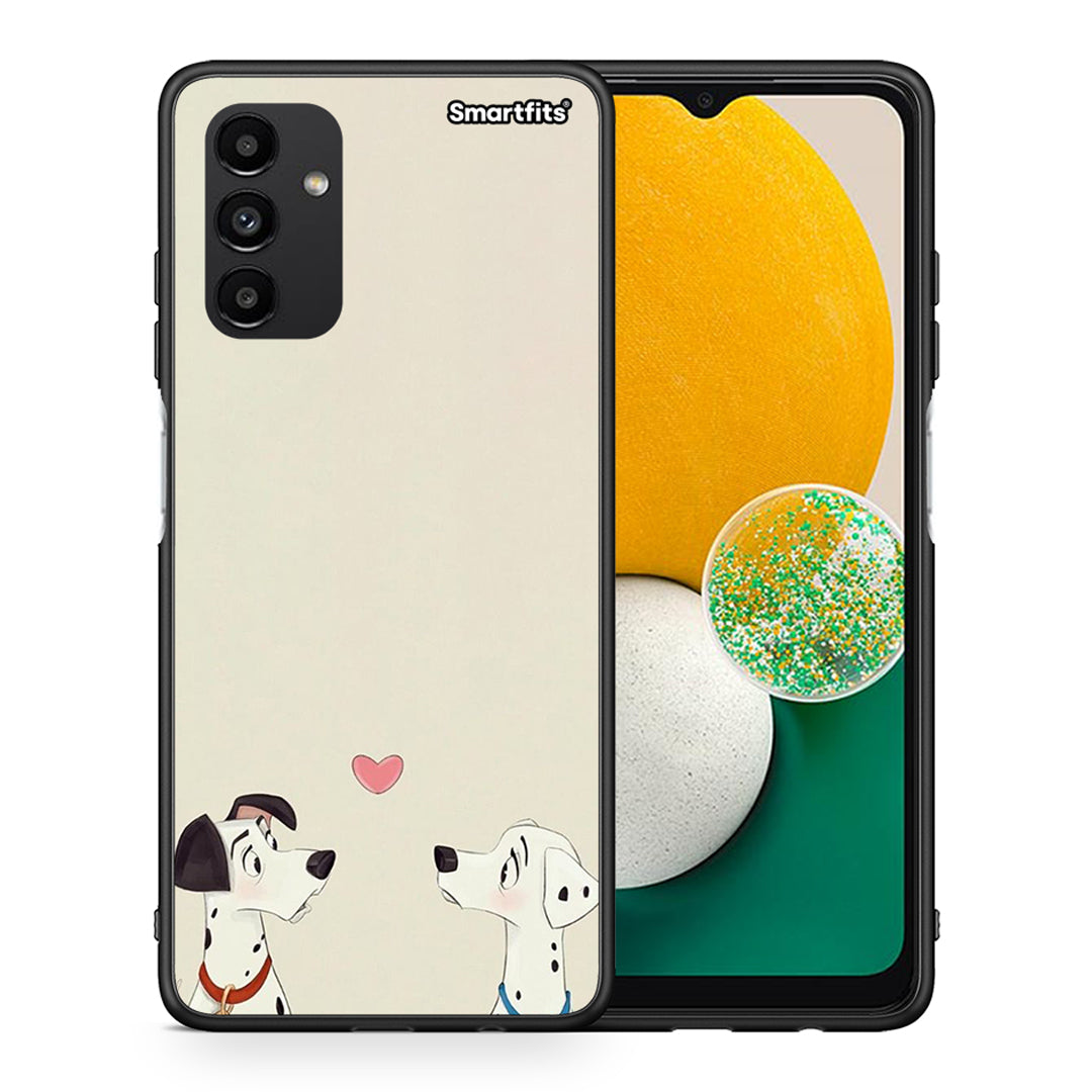 Θήκη Samsung A13 5G Dalmatians Love από τη Smartfits με σχέδιο στο πίσω μέρος και μαύρο περίβλημα | Samsung A13 5G Dalmatians Love case with colorful back and black bezels
