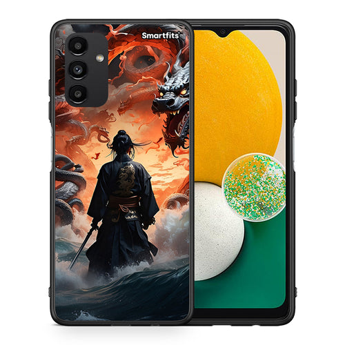Θήκη Samsung A13 5G Dragons Fight από τη Smartfits με σχέδιο στο πίσω μέρος και μαύρο περίβλημα | Samsung A13 5G Dragons Fight case with colorful back and black bezels
