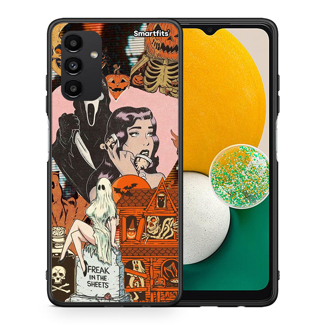 Θήκη Samsung A13 5G Halloween Collage από τη Smartfits με σχέδιο στο πίσω μέρος και μαύρο περίβλημα | Samsung A13 5G Halloween Collage case with colorful back and black bezels