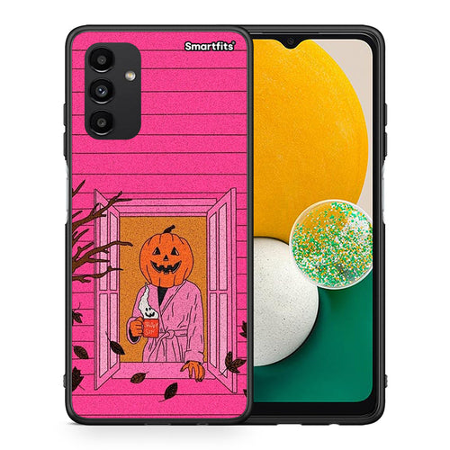 Θήκη Samsung A04s Halloween Pumpkin Lady από τη Smartfits με σχέδιο στο πίσω μέρος και μαύρο περίβλημα | Samsung A04s Halloween Pumpkin Lady case with colorful back and black bezels