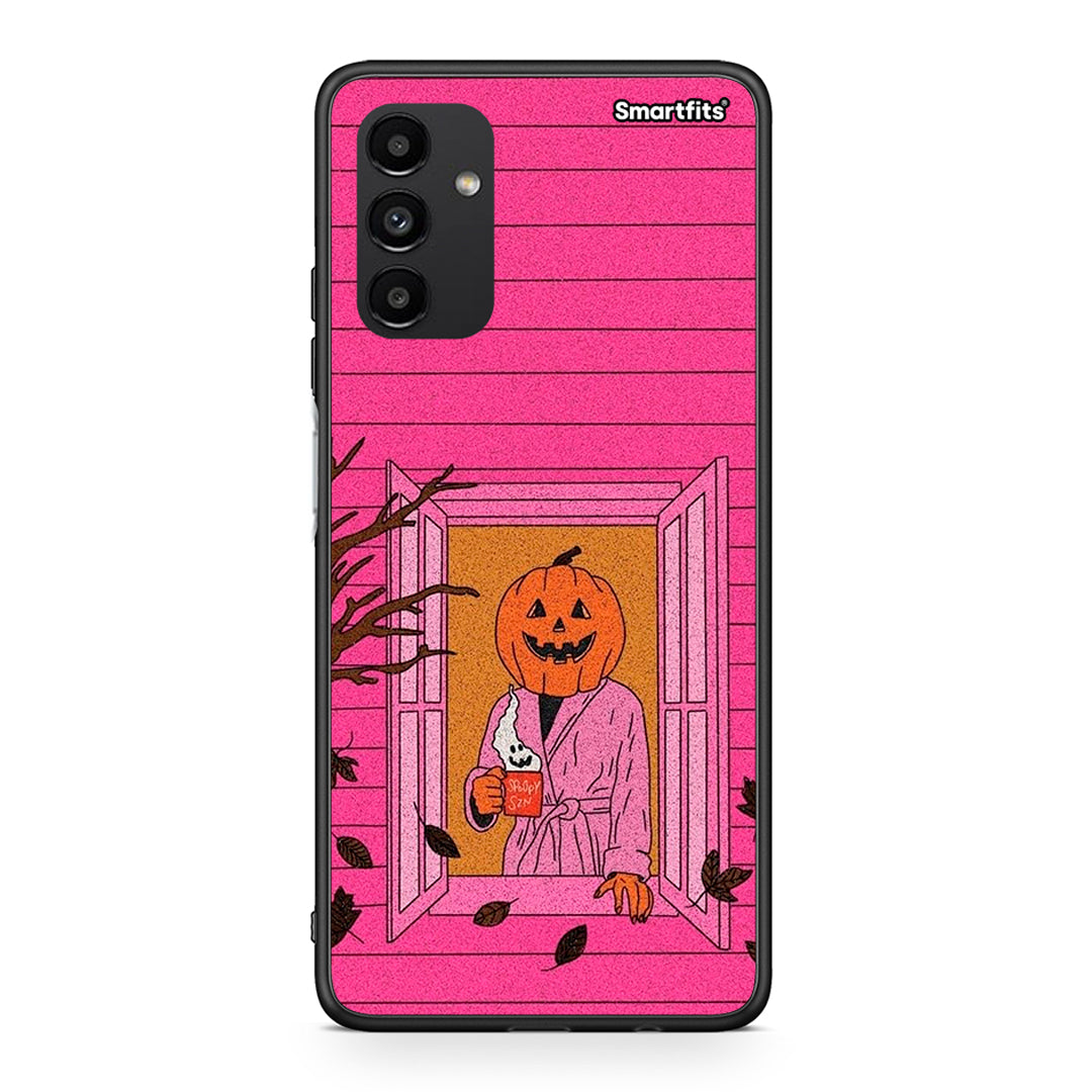 Samsung A04s Halloween Pumpkin Lady θήκη από τη Smartfits με σχέδιο στο πίσω μέρος και μαύρο περίβλημα | Smartphone case with colorful back and black bezels by Smartfits