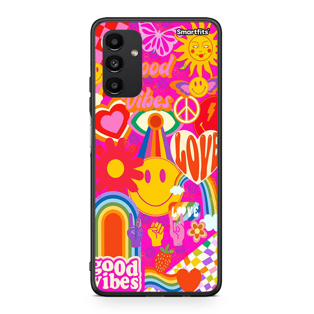 Samsung A04s Hippie Love θήκη από τη Smartfits με σχέδιο στο πίσω μέρος και μαύρο περίβλημα | Smartphone case with colorful back and black bezels by Smartfits