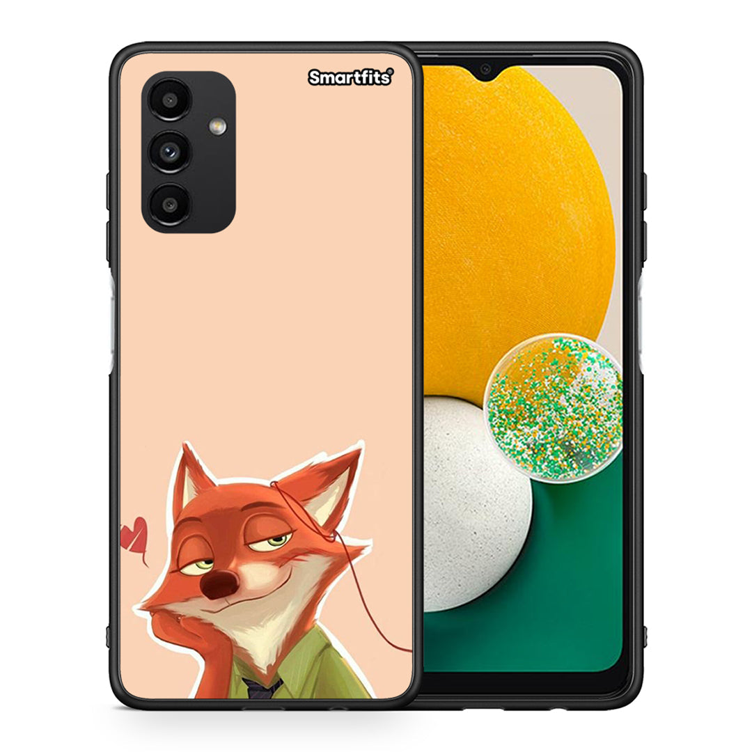 Θήκη Samsung A13 5G Nick Wilde And Judy Hopps Love 1 από τη Smartfits με σχέδιο στο πίσω μέρος και μαύρο περίβλημα | Samsung A13 5G Nick Wilde And Judy Hopps Love 1 case with colorful back and black bezels