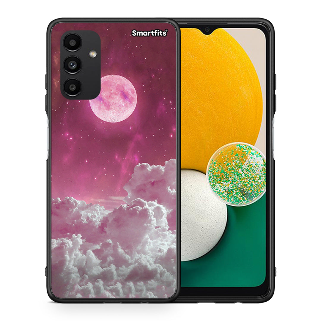 Θήκη Samsung A13 5G Pink Moon από τη Smartfits με σχέδιο στο πίσω μέρος και μαύρο περίβλημα | Samsung A13 5G Pink Moon case with colorful back and black bezels