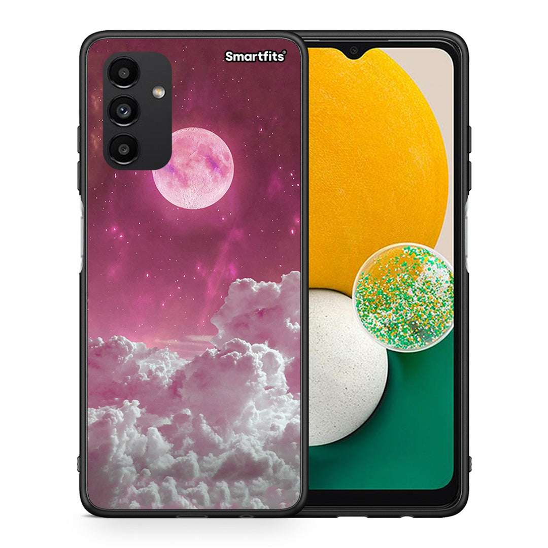 Θήκη Samsung A04s Pink Moon από τη Smartfits με σχέδιο στο πίσω μέρος και μαύρο περίβλημα | Samsung A04s Pink Moon case with colorful back and black bezels