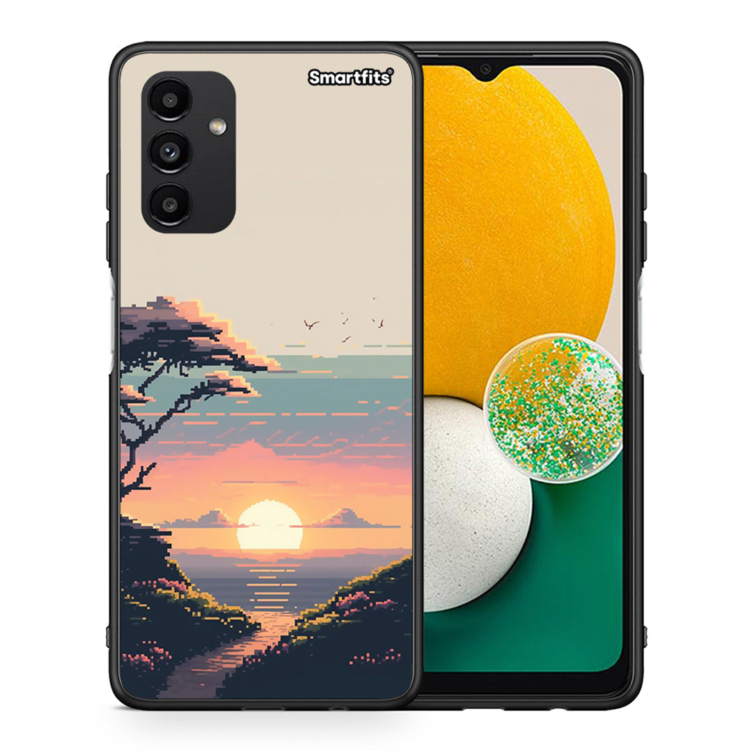 Θήκη Samsung A04s Pixel Sunset από τη Smartfits με σχέδιο στο πίσω μέρος και μαύρο περίβλημα | Samsung A04s Pixel Sunset case with colorful back and black bezels