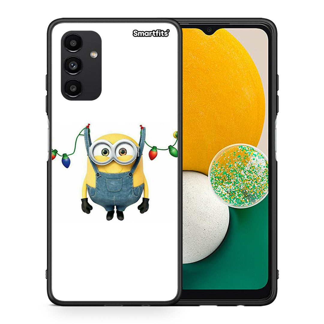 Θήκη Samsung A04s Xmas Minion Lights από τη Smartfits με σχέδιο στο πίσω μέρος και μαύρο περίβλημα | Samsung A04s Xmas Minion Lights case with colorful back and black bezels