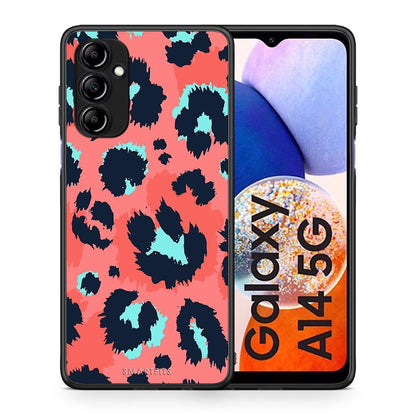 Θήκη Samsung Galaxy A14 / A14 5G Animal Pink Leopard από τη Smartfits με σχέδιο στο πίσω μέρος και μαύρο περίβλημα | Samsung Galaxy A14 / A14 5G Animal Pink Leopard Case with Colorful Back and Black Bezels