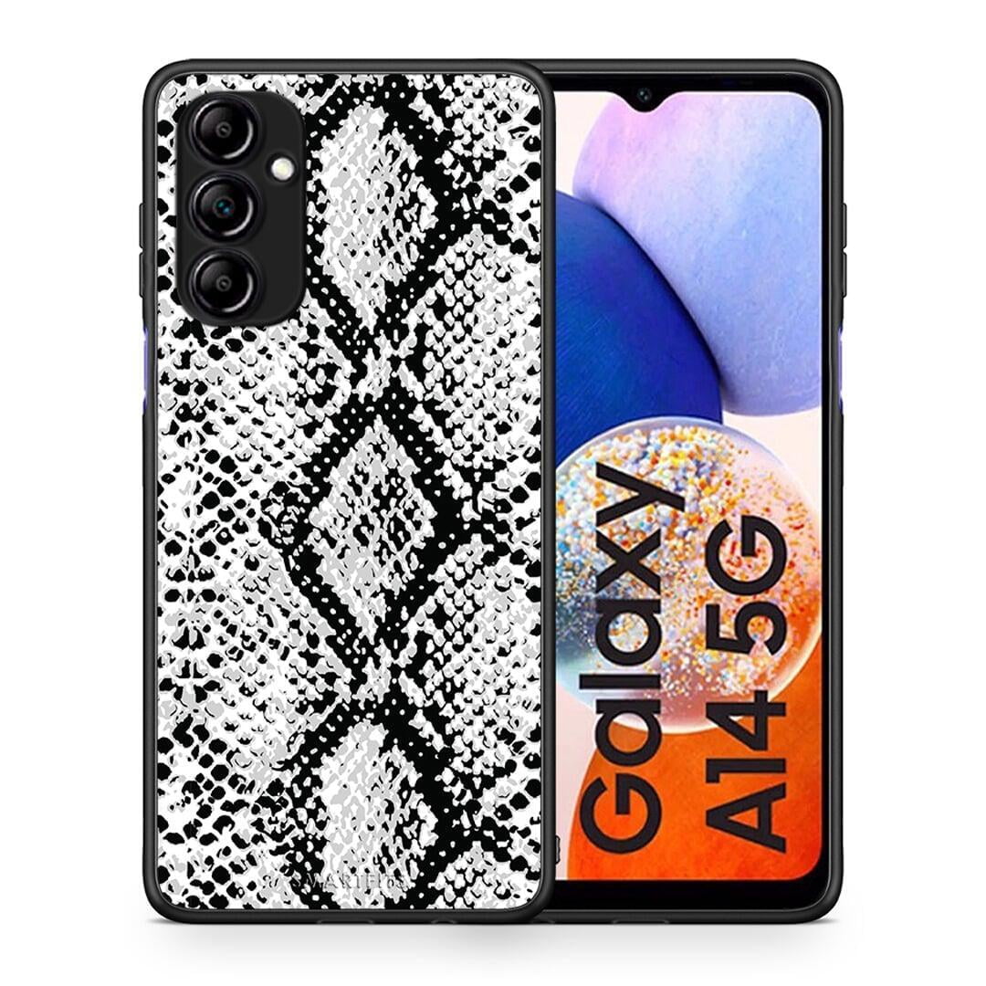 Θήκη Samsung Galaxy A14 / A14 5G Animal White Snake από τη Smartfits με σχέδιο στο πίσω μέρος και μαύρο περίβλημα | Samsung Galaxy A14 / A14 5G Animal White Snake Case with Colorful Back and Black Bezels
