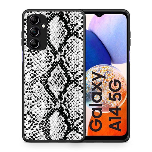 Θήκη Samsung Galaxy A14 / A14 5G Animal White Snake από τη Smartfits με σχέδιο στο πίσω μέρος και μαύρο περίβλημα | Samsung Galaxy A14 / A14 5G Animal White Snake Case with Colorful Back and Black Bezels