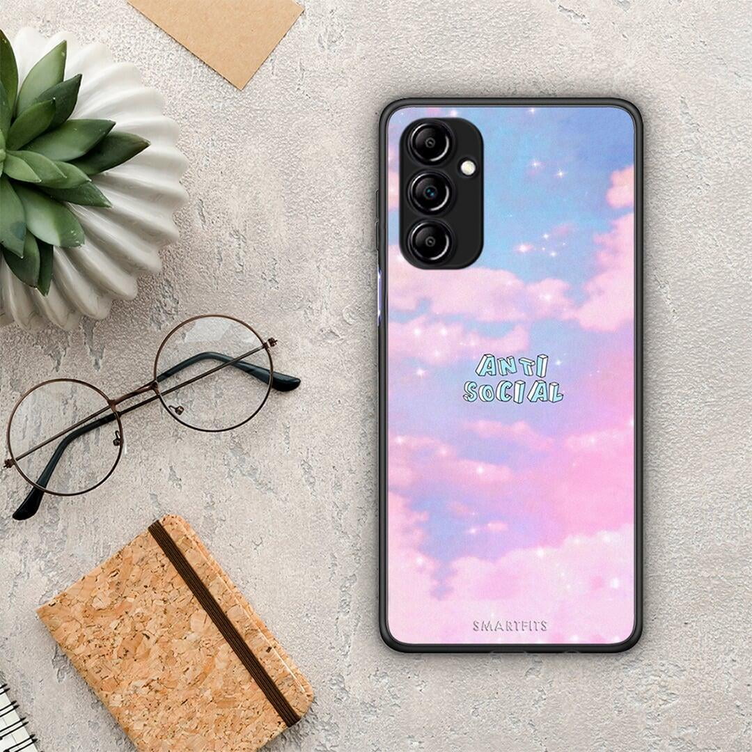 Θήκη Samsung Galaxy A14 / A14 5G Anti Social από τη Smartfits με σχέδιο στο πίσω μέρος και μαύρο περίβλημα | Samsung Galaxy A14 / A14 5G Anti Social Case with Colorful Back and Black Bezels
