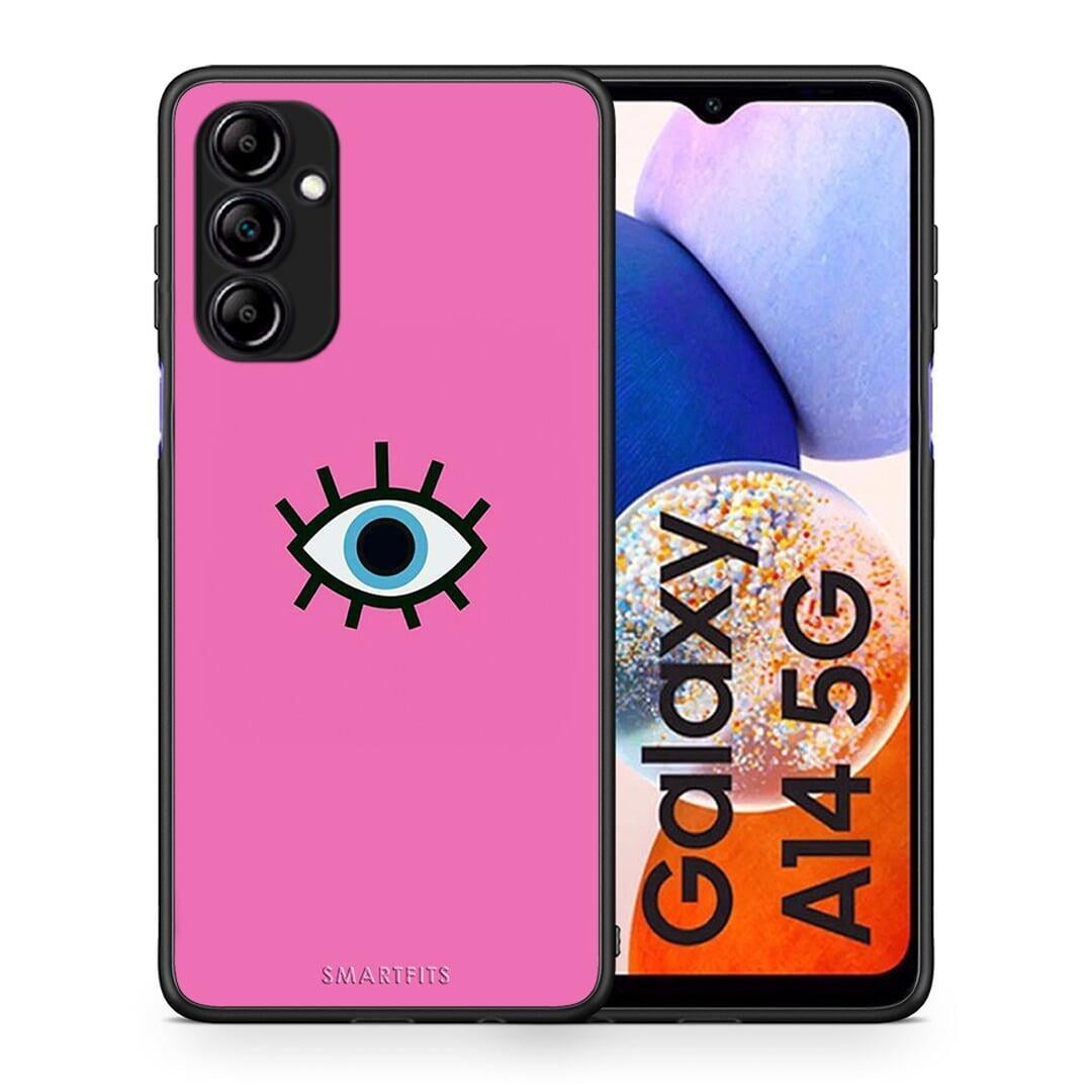 Θήκη Samsung Galaxy A14 / A14 5G Blue Eye Pink από τη Smartfits με σχέδιο στο πίσω μέρος και μαύρο περίβλημα | Samsung Galaxy A14 / A14 5G Blue Eye Pink Case with Colorful Back and Black Bezels