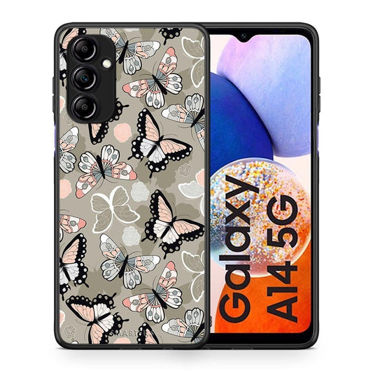 Θήκη Samsung Galaxy A14 / A14 5G Boho Butterflies από τη Smartfits με σχέδιο στο πίσω μέρος και μαύρο περίβλημα | Samsung Galaxy A14 / A14 5G Boho Butterflies Case with Colorful Back and Black Bezels