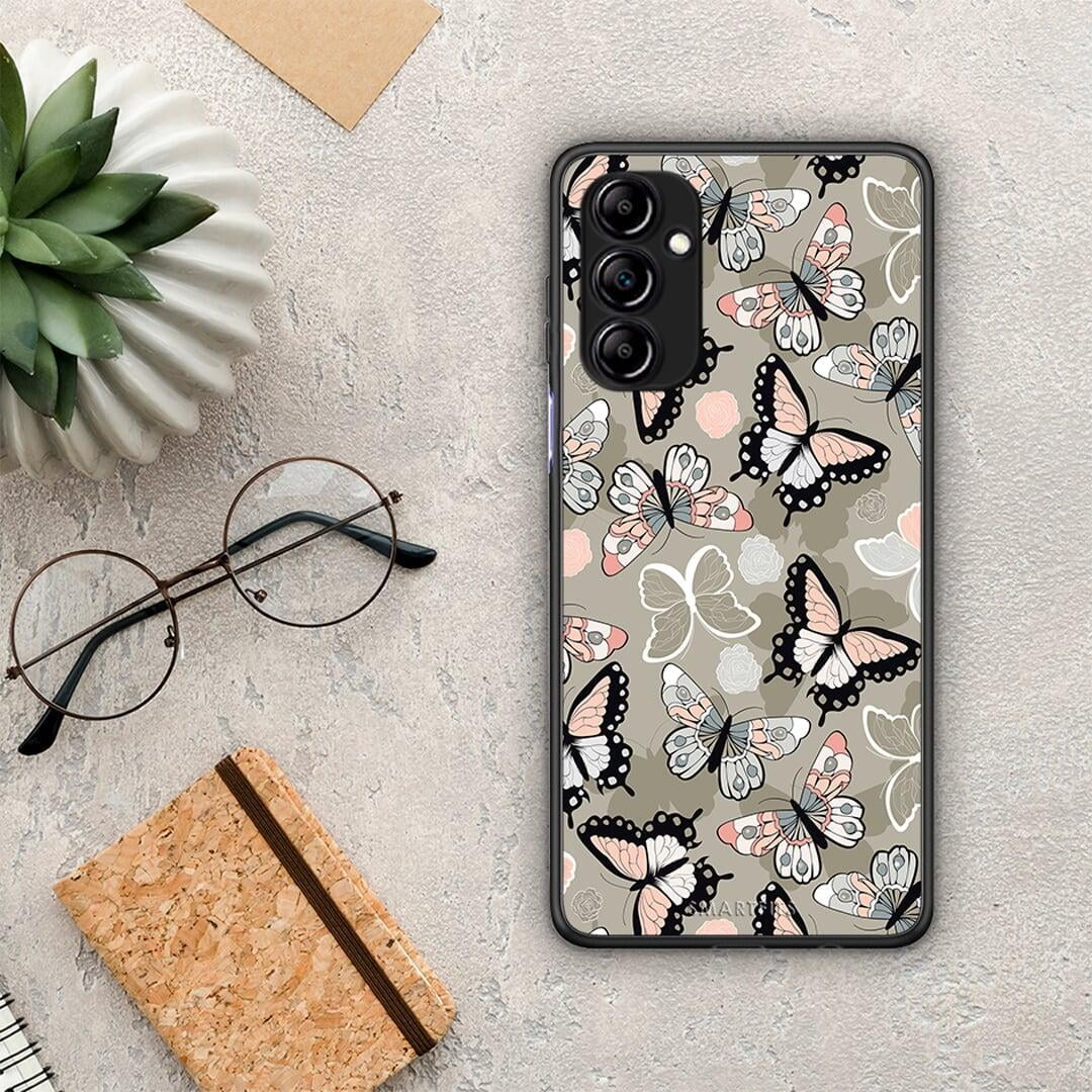 Θήκη Samsung Galaxy A14 / A14 5G Boho Butterflies από τη Smartfits με σχέδιο στο πίσω μέρος και μαύρο περίβλημα | Samsung Galaxy A14 / A14 5G Boho Butterflies Case with Colorful Back and Black Bezels