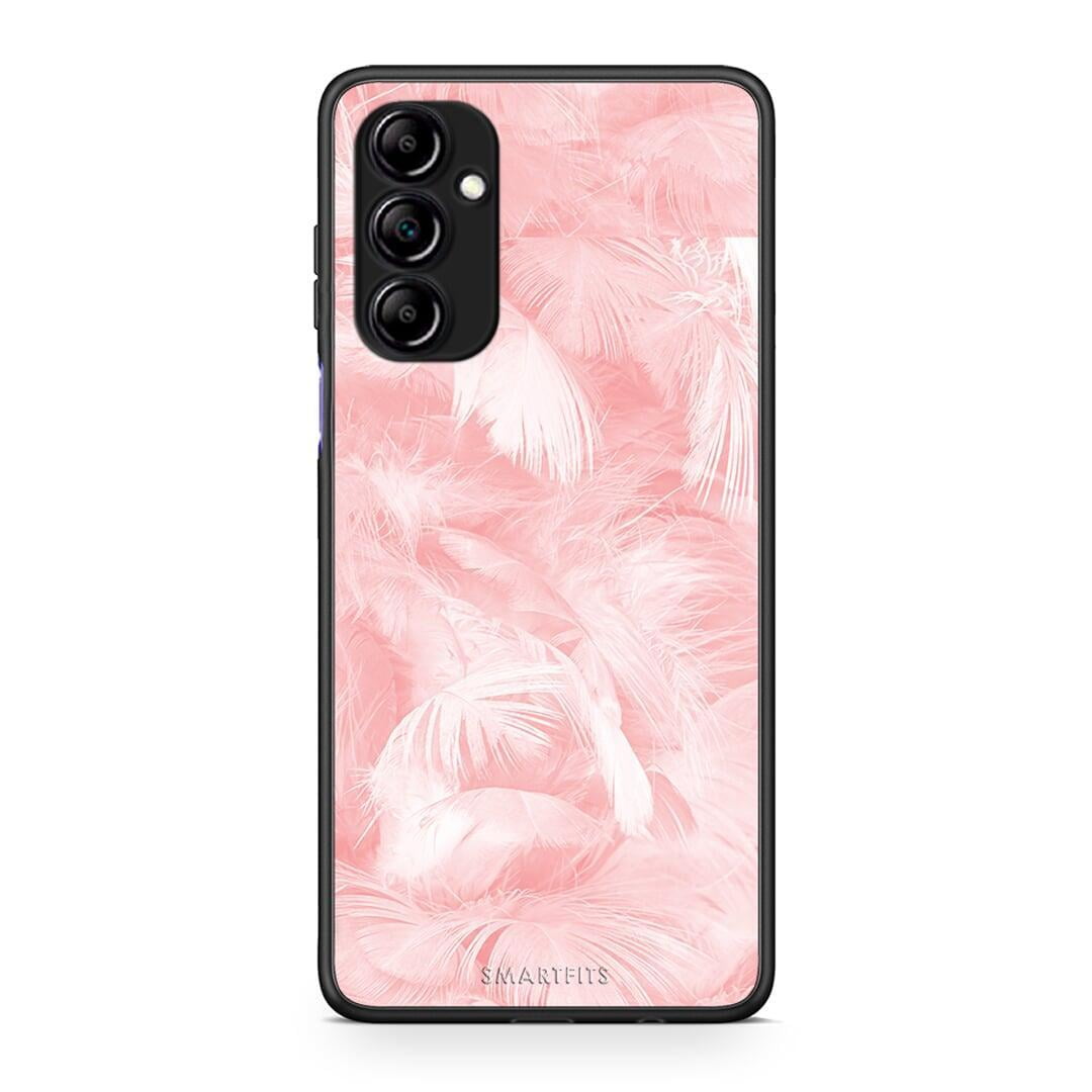 Θήκη Samsung Galaxy A14 / A14 5G Boho Pink Feather από τη Smartfits με σχέδιο στο πίσω μέρος και μαύρο περίβλημα | Samsung Galaxy A14 / A14 5G Boho Pink Feather Case with Colorful Back and Black Bezels