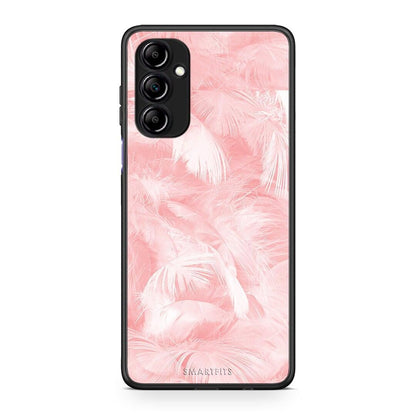 Θήκη Samsung Galaxy A14 / A14 5G Boho Pink Feather από τη Smartfits με σχέδιο στο πίσω μέρος και μαύρο περίβλημα | Samsung Galaxy A14 / A14 5G Boho Pink Feather Case with Colorful Back and Black Bezels