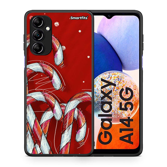 Θήκη Samsung Galaxy A14 / A14 5G Candy Cane από τη Smartfits με σχέδιο στο πίσω μέρος και μαύρο περίβλημα | Samsung Galaxy A14 / A14 5G Candy Cane Case with Colorful Back and Black Bezels
