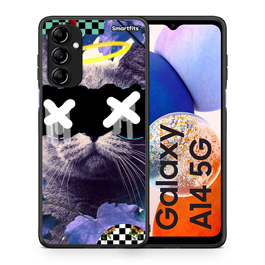 Θήκη Samsung Galaxy A14 / A14 5G Cat Collage από τη Smartfits με σχέδιο στο πίσω μέρος και μαύρο περίβλημα | Samsung Galaxy A14 / A14 5G Cat Collage Case with Colorful Back and Black Bezels