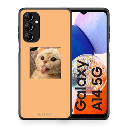 Θήκη Samsung Galaxy A14 / A14 5G Cat Tongue από τη Smartfits με σχέδιο στο πίσω μέρος και μαύρο περίβλημα | Samsung Galaxy A14 / A14 5G Cat Tongue Case with Colorful Back and Black Bezels