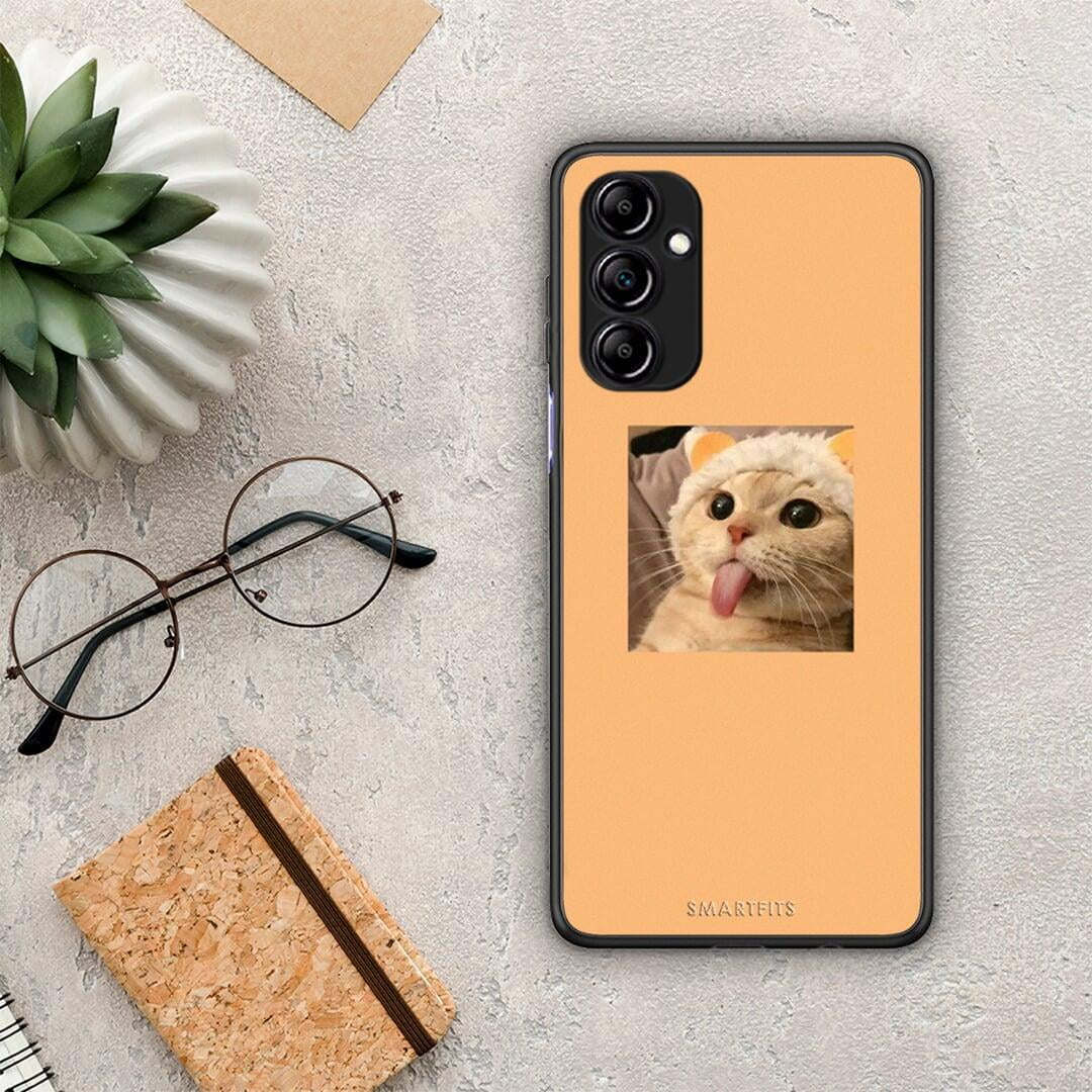 Θήκη Samsung Galaxy A14 / A14 5G Cat Tongue από τη Smartfits με σχέδιο στο πίσω μέρος και μαύρο περίβλημα | Samsung Galaxy A14 / A14 5G Cat Tongue Case with Colorful Back and Black Bezels