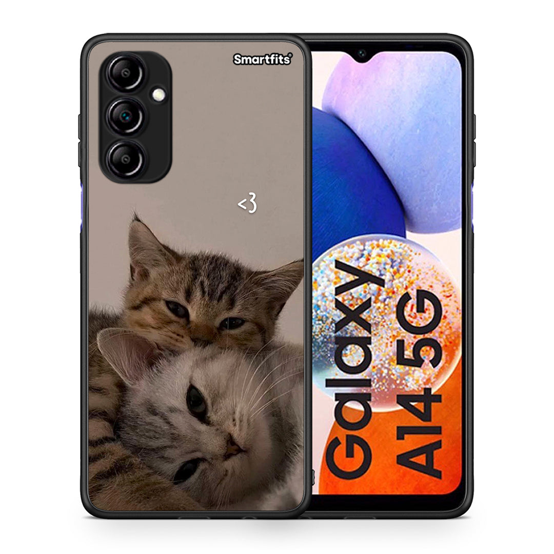 Θήκη Samsung Galaxy A14 / A14 5G Cats In Love από τη Smartfits με σχέδιο στο πίσω μέρος και μαύρο περίβλημα | Samsung Galaxy A14 / A14 5G Cats In Love Case with Colorful Back and Black Bezels