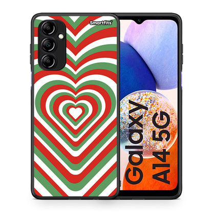 Θήκη Samsung Galaxy A14 / A14 5G Christmas Hearts από τη Smartfits με σχέδιο στο πίσω μέρος και μαύρο περίβλημα | Samsung Galaxy A14 / A14 5G Christmas Hearts Case with Colorful Back and Black Bezels