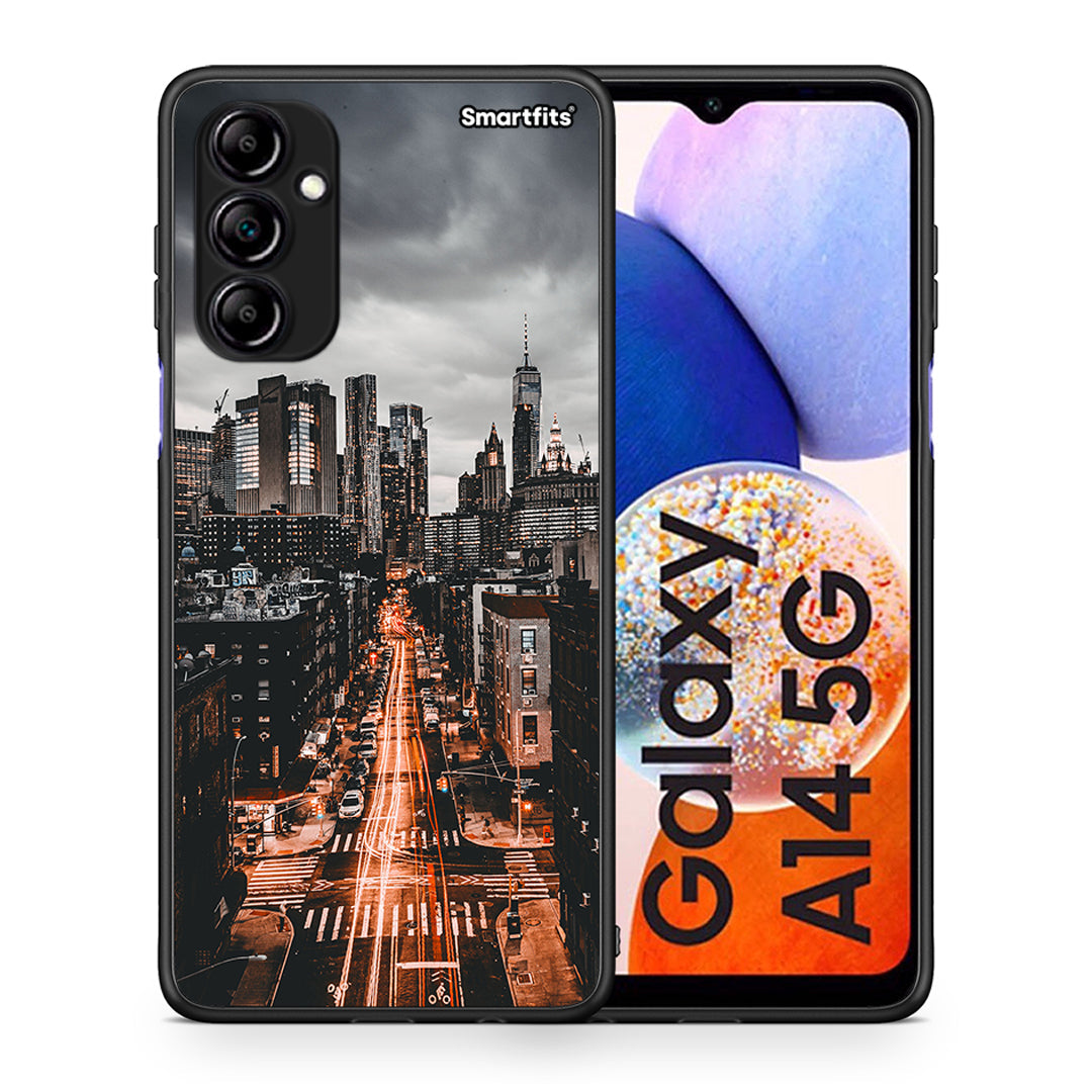 Θήκη Samsung Galaxy A14 / A14 5G City Lights από τη Smartfits με σχέδιο στο πίσω μέρος και μαύρο περίβλημα | Samsung Galaxy A14 / A14 5G City Lights Case with Colorful Back and Black Bezels
