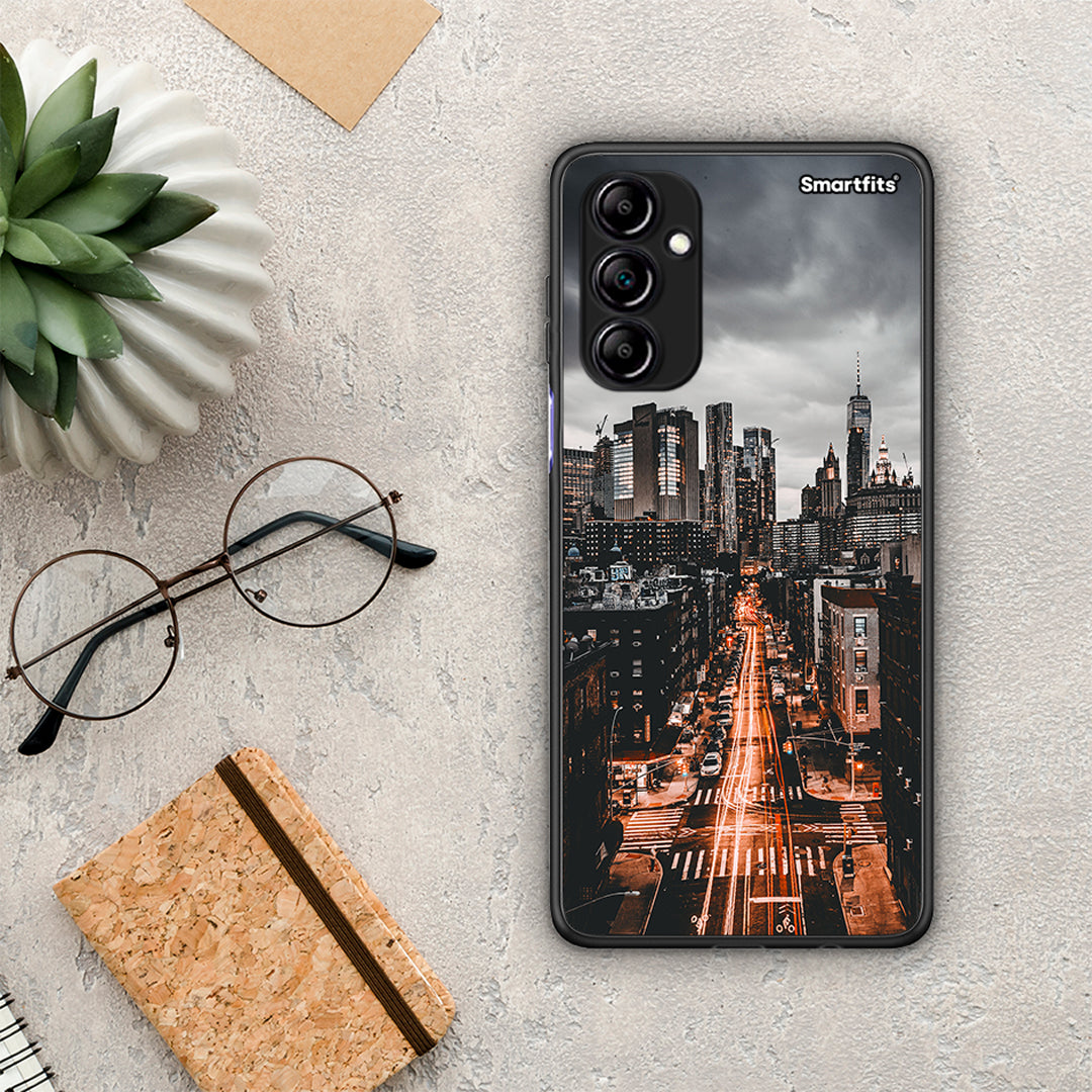 Θήκη Samsung Galaxy A14 / A14 5G City Lights από τη Smartfits με σχέδιο στο πίσω μέρος και μαύρο περίβλημα | Samsung Galaxy A14 / A14 5G City Lights Case with Colorful Back and Black Bezels