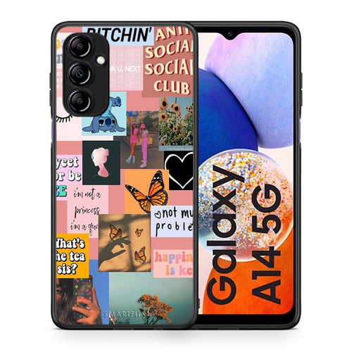 Θήκη Samsung Galaxy A14 / A14 5G Collage Bitchin από τη Smartfits με σχέδιο στο πίσω μέρος και μαύρο περίβλημα | Samsung Galaxy A14 / A14 5G Collage Bitchin Case with Colorful Back and Black Bezels