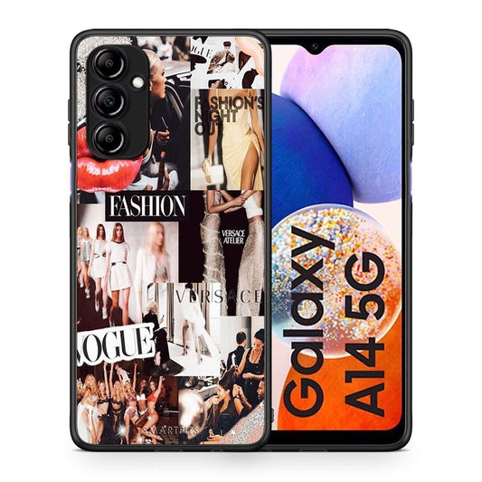 Θήκη Samsung Galaxy A14 / A14 5G Collage Fashion από τη Smartfits με σχέδιο στο πίσω μέρος και μαύρο περίβλημα | Samsung Galaxy A14 / A14 5G Collage Fashion Case with Colorful Back and Black Bezels
