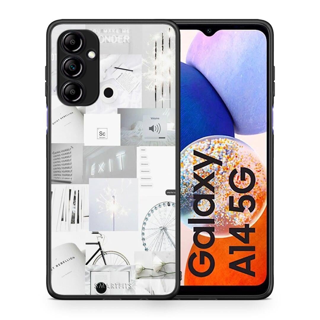 Θήκη Samsung Galaxy A14 / A14 5G Collage Make Me Wonder από τη Smartfits με σχέδιο στο πίσω μέρος και μαύρο περίβλημα | Samsung Galaxy A14 / A14 5G Collage Make Me Wonder Case with Colorful Back and Black Bezels