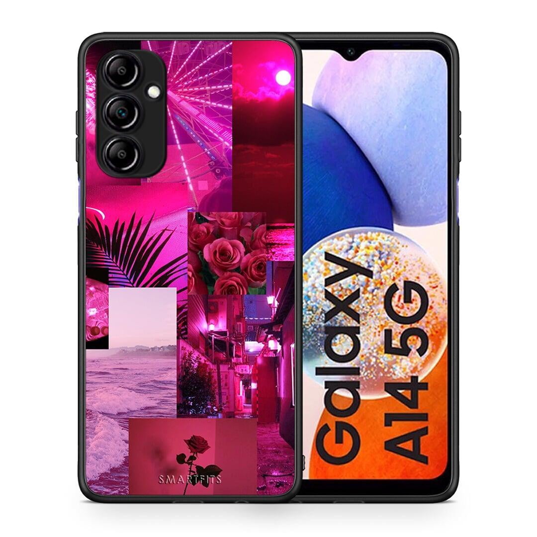 Θήκη Samsung Galaxy A14 / A14 5G Collage Red Roses από τη Smartfits με σχέδιο στο πίσω μέρος και μαύρο περίβλημα | Samsung Galaxy A14 / A14 5G Collage Red Roses Case with Colorful Back and Black Bezels