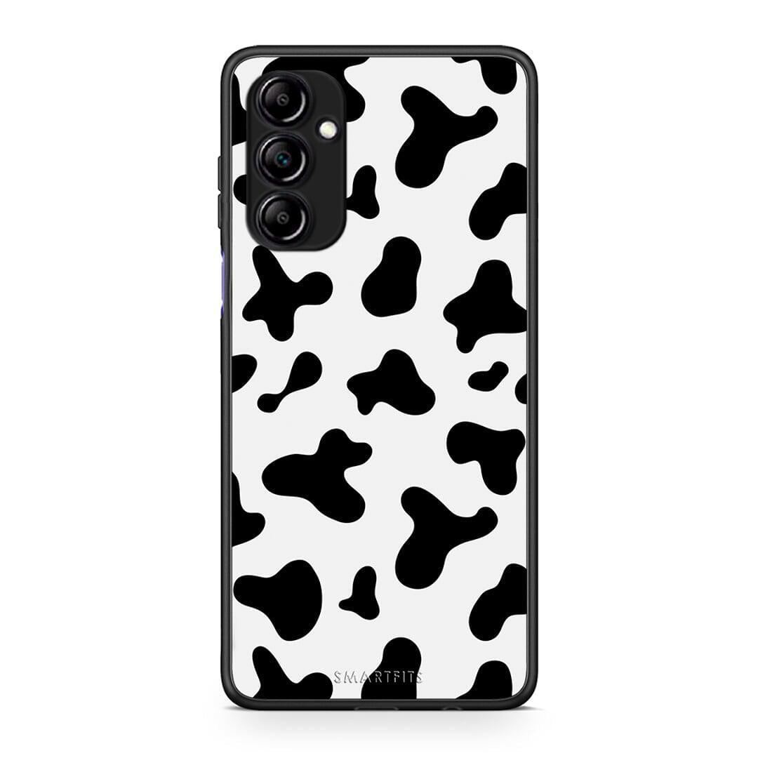 Θήκη Samsung Galaxy A14 / A14 5G Cow Print από τη Smartfits με σχέδιο στο πίσω μέρος και μαύρο περίβλημα | Samsung Galaxy A14 / A14 5G Cow Print Case with Colorful Back and Black Bezels