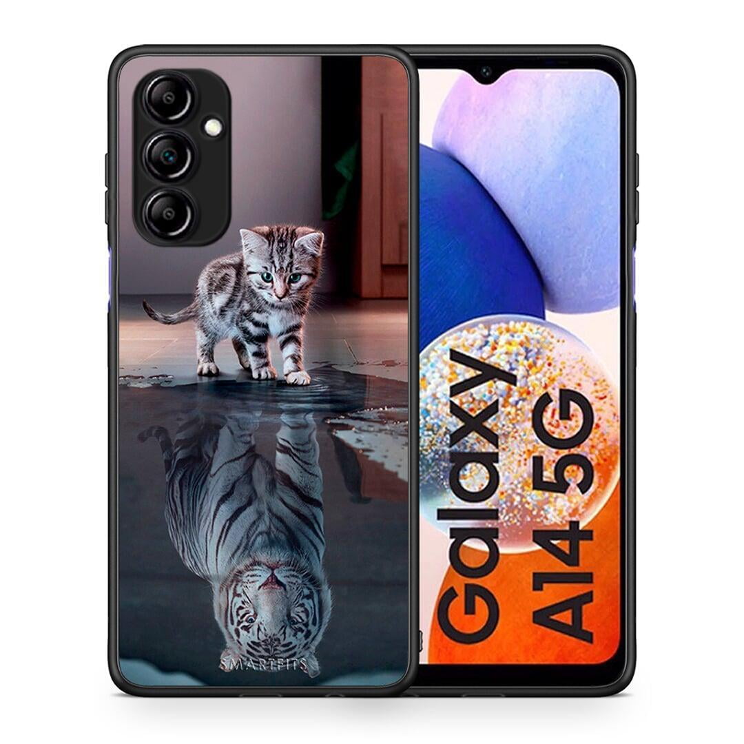 Θήκη Samsung Galaxy A14 / A14 5G Cute Tiger από τη Smartfits με σχέδιο στο πίσω μέρος και μαύρο περίβλημα | Samsung Galaxy A14 / A14 5G Cute Tiger Case with Colorful Back and Black Bezels