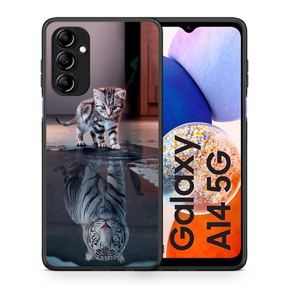 Θήκη Samsung Galaxy A14 / A14 5G Cute Tiger από τη Smartfits με σχέδιο στο πίσω μέρος και μαύρο περίβλημα | Samsung Galaxy A14 / A14 5G Cute Tiger Case with Colorful Back and Black Bezels