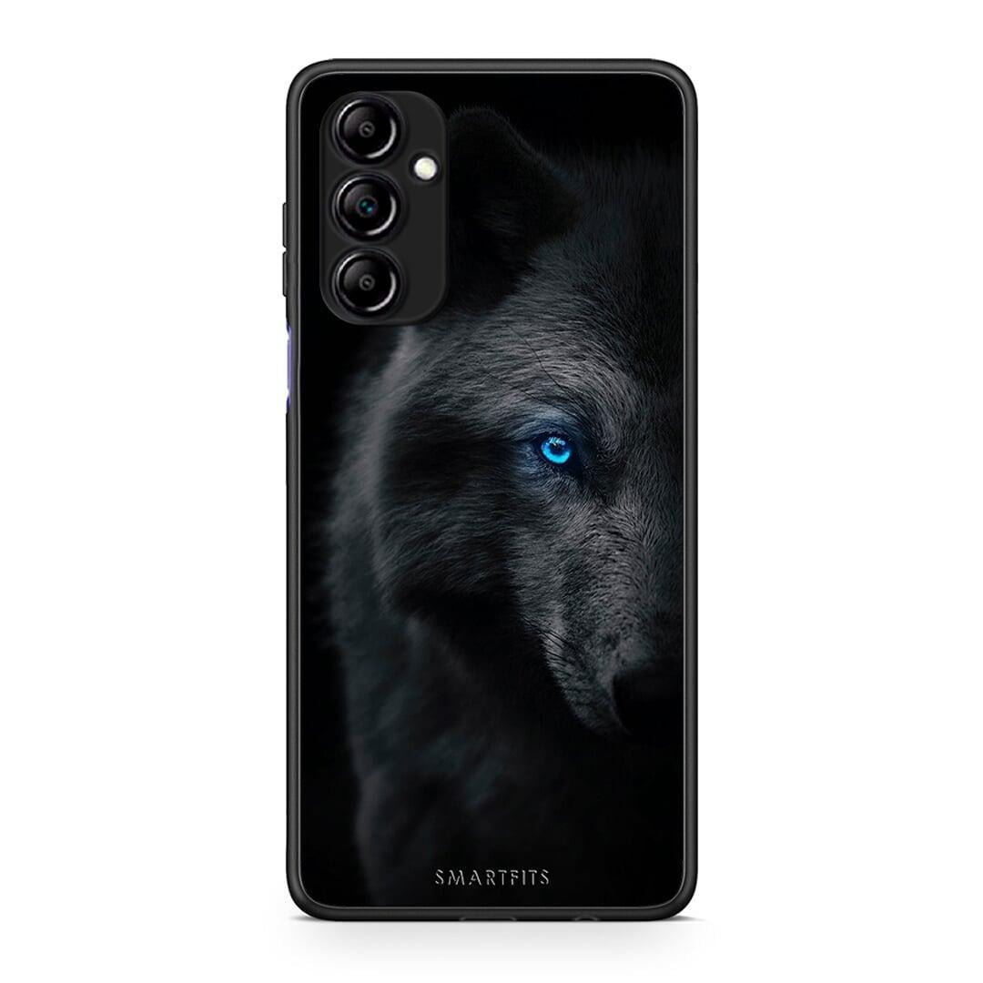 Θήκη Samsung Galaxy A14 / A14 5G Dark Wolf από τη Smartfits με σχέδιο στο πίσω μέρος και μαύρο περίβλημα | Samsung Galaxy A14 / A14 5G Dark Wolf Case with Colorful Back and Black Bezels