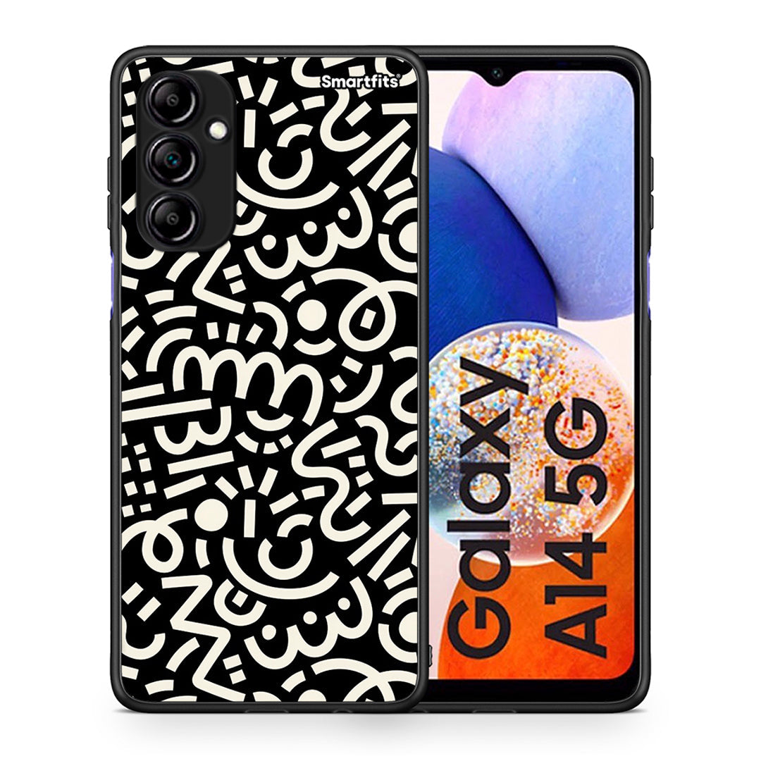 Θήκη Samsung Galaxy A14 / A14 5G Doodle Art από τη Smartfits με σχέδιο στο πίσω μέρος και μαύρο περίβλημα | Samsung Galaxy A14 / A14 5G Doodle Art Case with Colorful Back and Black Bezels