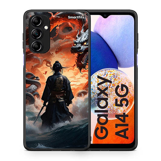 Θήκη Samsung Galaxy A14 / A14 5G Dragons Fight από τη Smartfits με σχέδιο στο πίσω μέρος και μαύρο περίβλημα | Samsung Galaxy A14 / A14 5G Dragons Fight Case with Colorful Back and Black Bezels