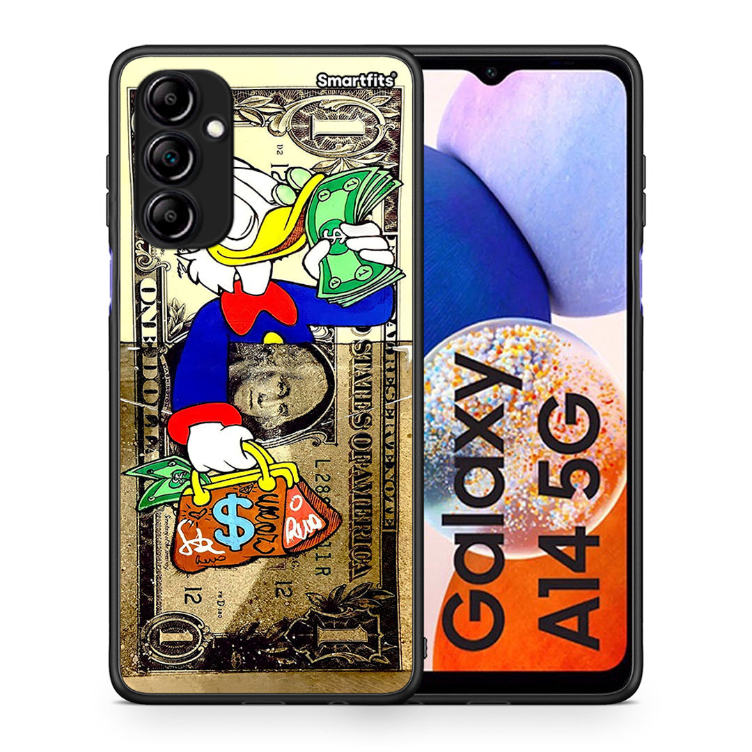 Θήκη Samsung Galaxy A14 / A14 5G Duck Money από τη Smartfits με σχέδιο στο πίσω μέρος και μαύρο περίβλημα | Samsung Galaxy A14 / A14 5G Duck Money Case with Colorful Back and Black Bezels