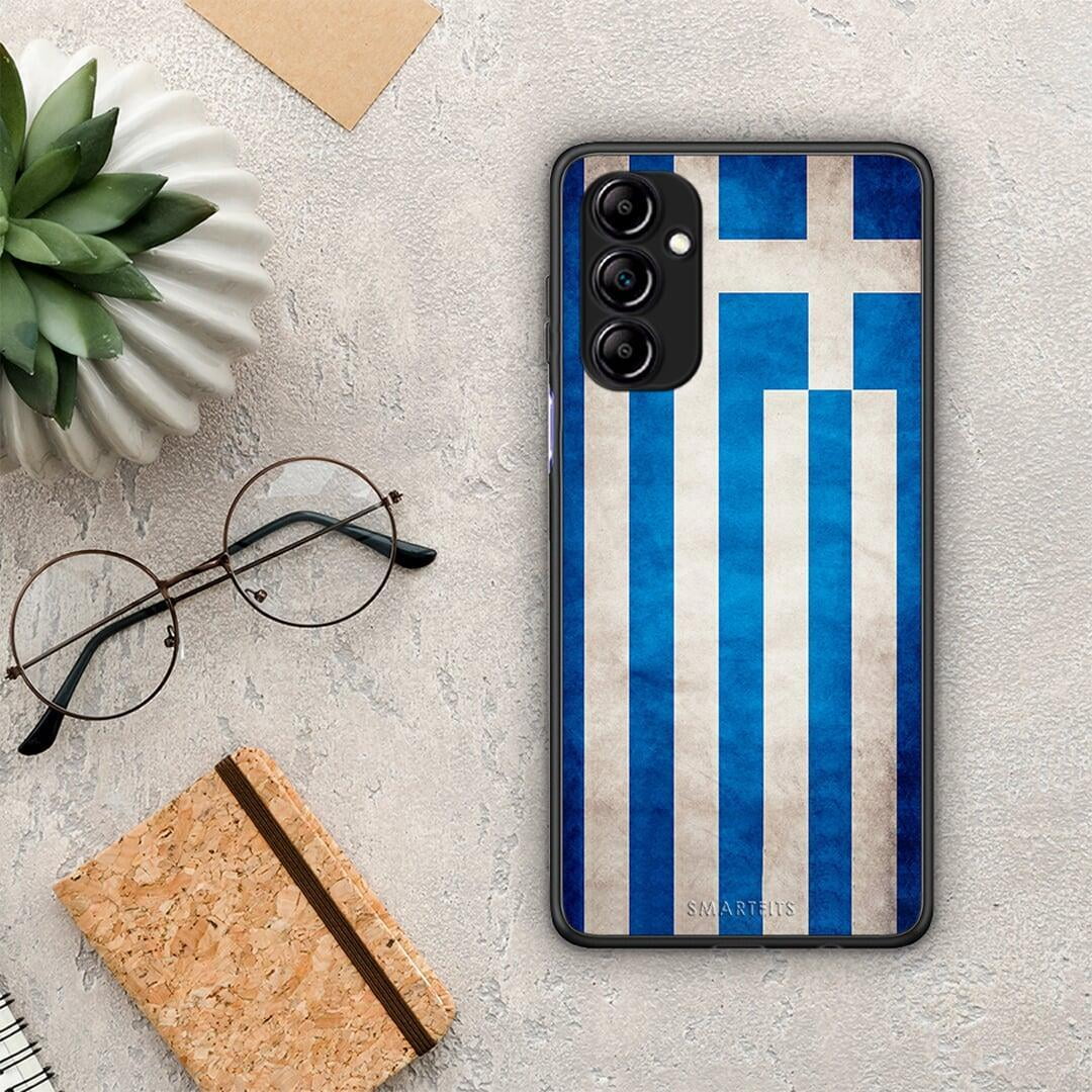 Θήκη Samsung Galaxy A14 / A14 5G Flag Greek από τη Smartfits με σχέδιο στο πίσω μέρος και μαύρο περίβλημα | Samsung Galaxy A14 / A14 5G Flag Greek Case with Colorful Back and Black Bezels