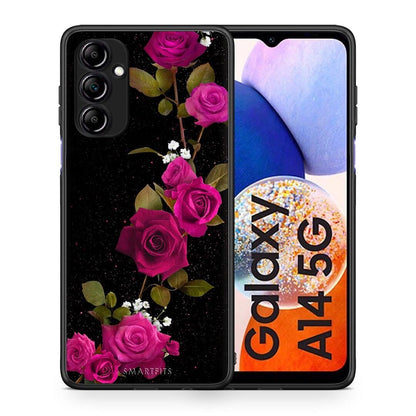 Θήκη Samsung Galaxy A14 / A14 5G Flower Red Roses από τη Smartfits με σχέδιο στο πίσω μέρος και μαύρο περίβλημα | Samsung Galaxy A14 / A14 5G Flower Red Roses Case with Colorful Back and Black Bezels
