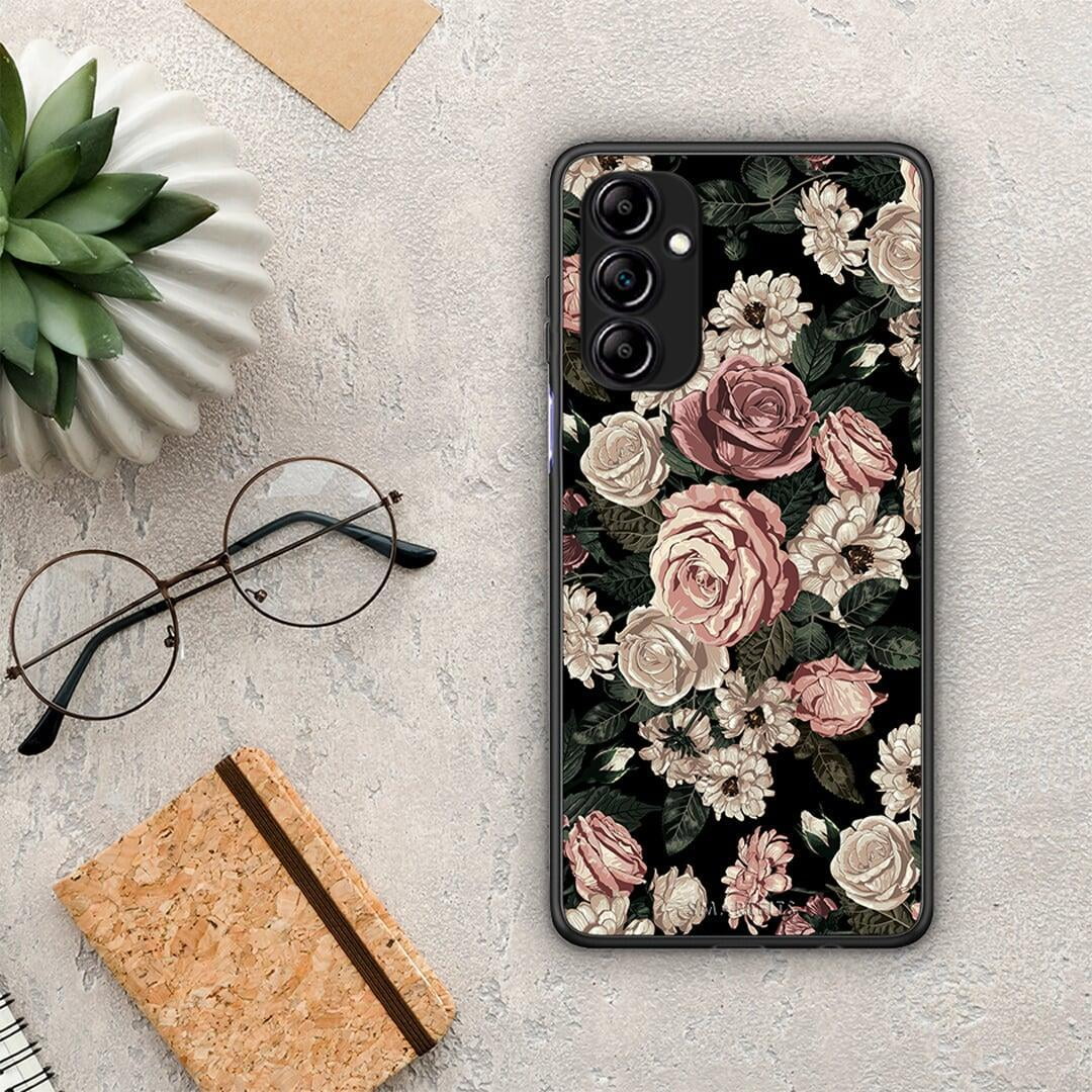 Θήκη Samsung Galaxy A14 / A14 5G Flower Wild Roses από τη Smartfits με σχέδιο στο πίσω μέρος και μαύρο περίβλημα | Samsung Galaxy A14 / A14 5G Flower Wild Roses Case with Colorful Back and Black Bezels