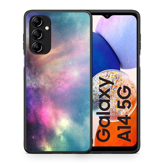 Θήκη Samsung Galaxy A14 / A14 5G Galactic Rainbow από τη Smartfits με σχέδιο στο πίσω μέρος και μαύρο περίβλημα | Samsung Galaxy A14 / A14 5G Galactic Rainbow Case with Colorful Back and Black Bezels